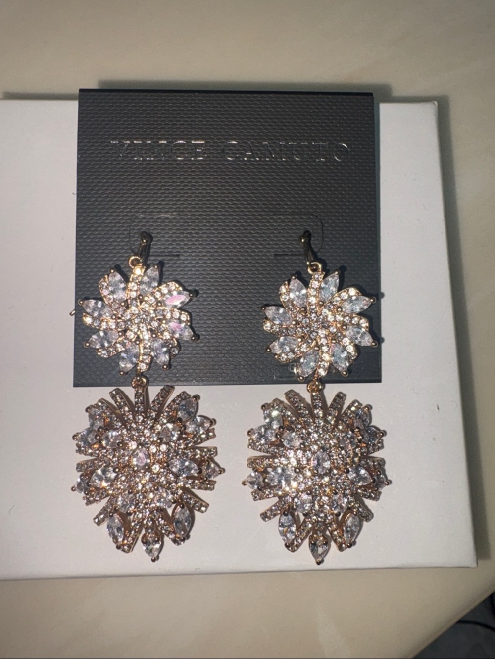 Vince Camuto Gold Crystal Floral Drop Earrings VJ7325
